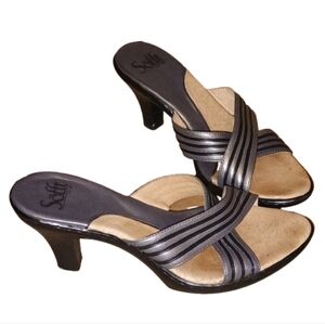 Sofft Women’s‎ Sandals Heels Size 9M Black Leather Strappy Slip On Comfort...